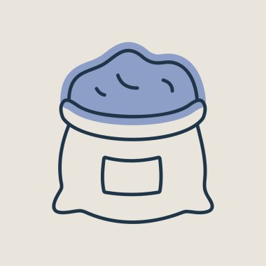 Açık un çuvalını gösteren kısmi renk dolgusu olan doğrusal bir simge. Pişirme, pişirme ve malzemeyle ilgili tasarımlar için ideal.