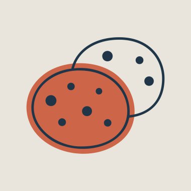 İki lezzetli çikolata parçacıklı kurabiyeyle kısmi renk dolu doğrusal bir ikon. Pastane, tatlı ve şekerleme konseptleri için mükemmel..