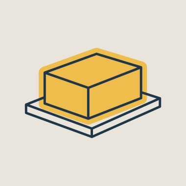 Küçük bir tabakta klasik bir tereyağı bloğunu gösteren, kısmi renk dolgusu olan doğrusal bir simge. Pişirme, pişirme ve malzemeyle ilgili kavramlar için ideal.