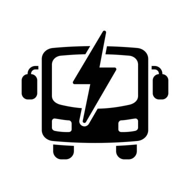 Minimalist ana hatları elektrik otobüs glifleri simgesi kamu eko taşımacılığı ve yeşil şehir tasarımı kavramları için uygun yıldırım yıldırımı ile
