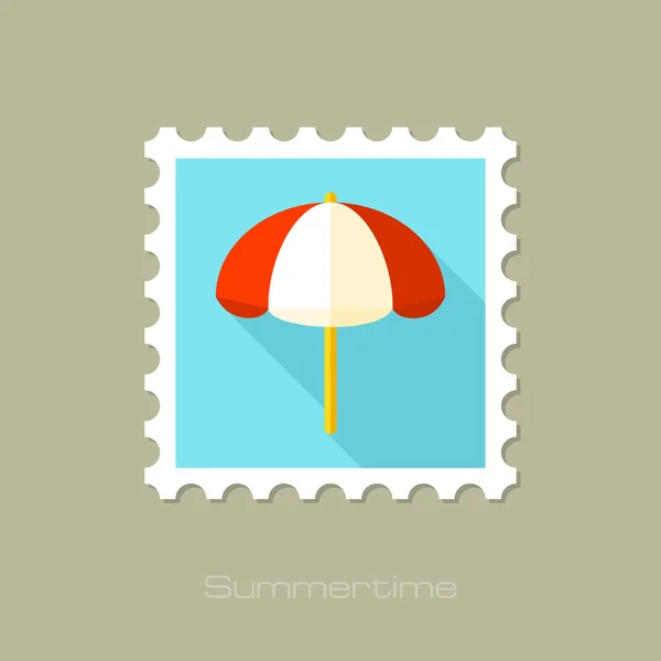 Plage Parasol timbre plat avec ombre longue — Image vectorielle