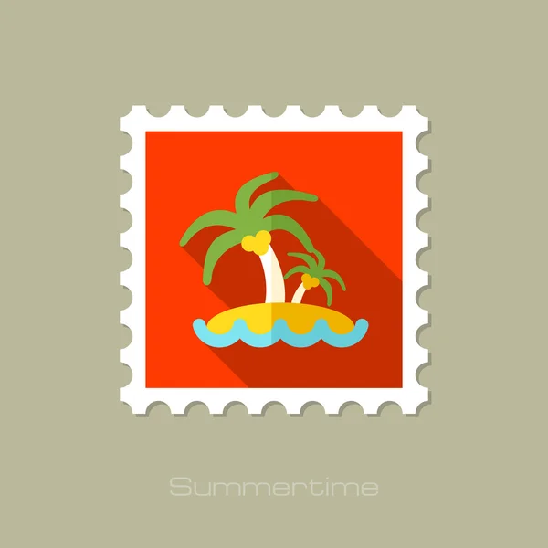 Island with palm trees flat stamp long shadow — Stock Vector