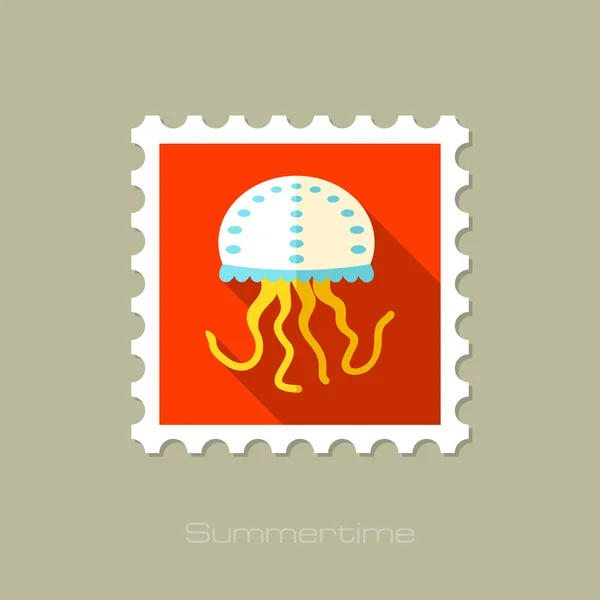 Jellyfish flat stamp with long shadow — Stock Vector