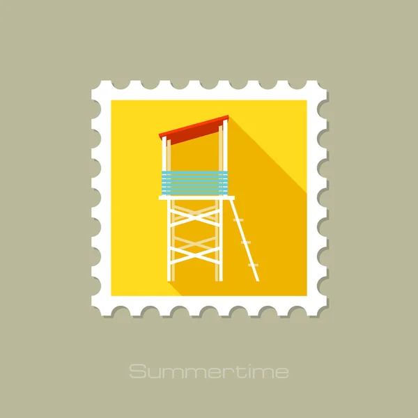 Lifeguard tower flat stamp with long shadow — Stock Vector