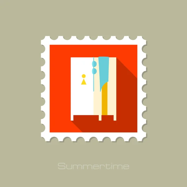 Garderobe am Strand flache Briefmarke mit langem Schatten — Stockvektor