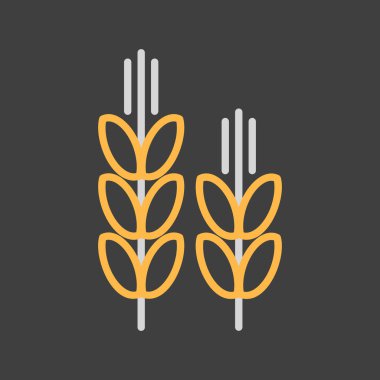 Koyu arkaplanda iki altın buğday kulağı simgesi. Temiz, modern, düz bir tasarım tasarladı. Gıda ambalajı, menüler ve organik ürün etiketleri için ideal