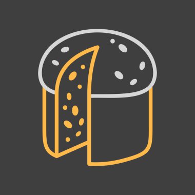 Geleneksel İtalyan panettone bayram ekmeğinin kesilmiş koyu arkaplan simgesi. Modern düz bir tasarım tasarımı. Menüler, yemek uygulamaları ve tatil tasarımları için ideal.