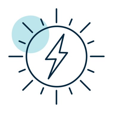 Ekolojik enerji ve elektrik tasarımı kavramları için uygun minimalist ana hat güneş ve şimşek sembolü