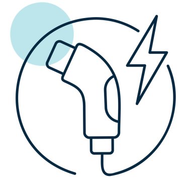 Minimalist anahat EV şarj tabancası ikonu, eko taşımacılık ve elektrikli araba altyapı tasarımı kavramları için uygun yıldırımlı.