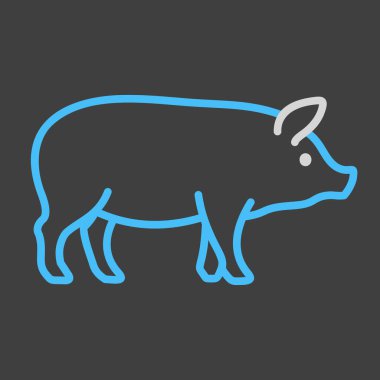 Minimalistic flat line art illustration of a white pig. Perfect for farm, livestock, meat, or agricultural product designs and on dark background icons