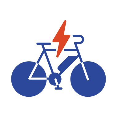 Çevre taşımacılığı ve aktif şehir hareketlilik tasarımı kavramları için uygun yıldırım yıldırımlı minimalist elektrikli bisiklet sembolü