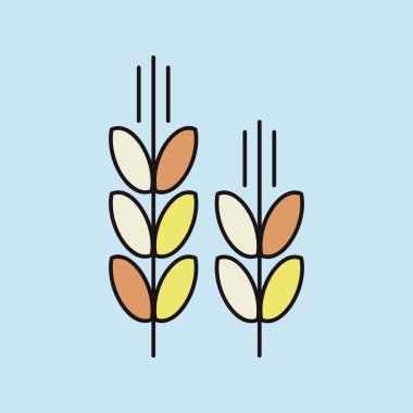 İki altın buğday kulaklı, kısmi renkli doğrusal bir simge. Ekmek, tarım, un ve doğal gıda kavramları için mükemmel..