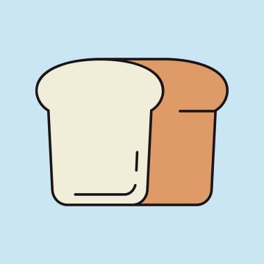 Yanında bir dilim ekmek dilimi olan klasik bir çizgi vektör simgesi. Fırın menüleri, ekmek paketleme tasarımları ya da market uygulamaları için mükemmel..