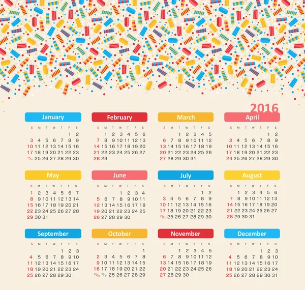 Calendário para 2016. Gelado. Semana começa domingo . — Vetor de Stock