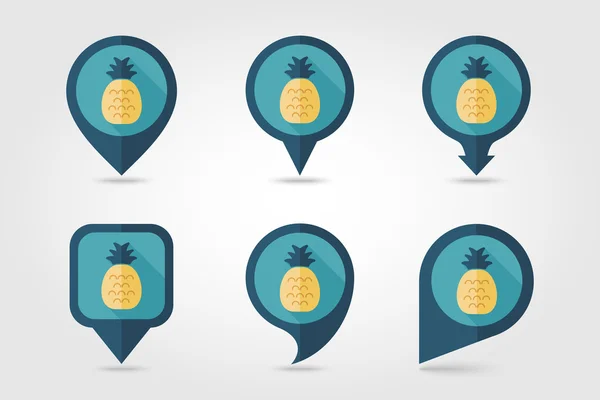 Pineapple mapping pins icons — Stock Vector