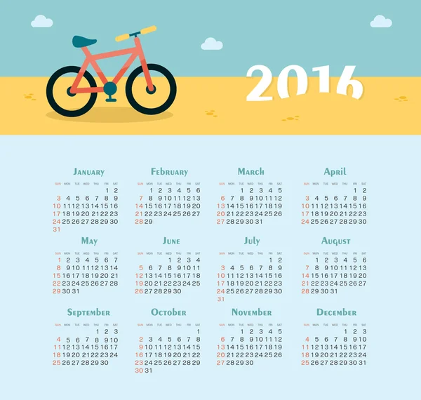 Havet kalender för 2016. Veckan börjar söndag. — Stock vektor