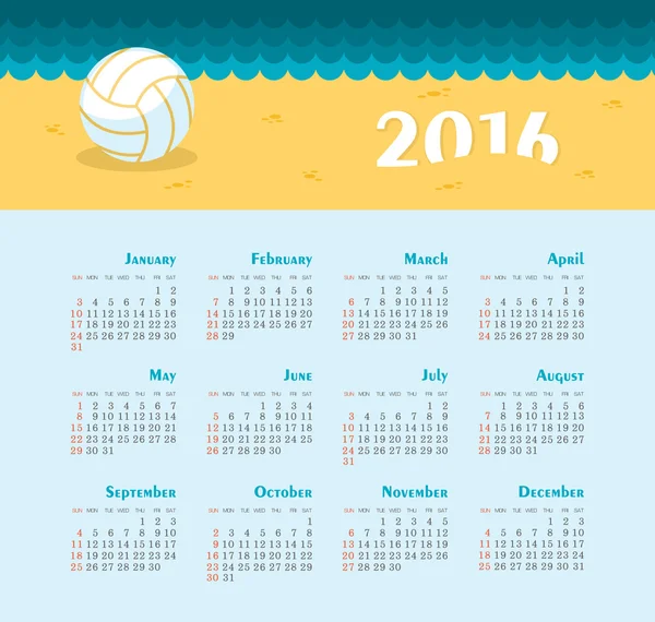 Sea Calendar for 2016. Week Starts Sunday. — Stock Vector