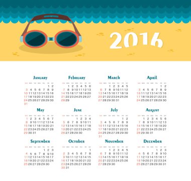 Deniz takvim 2016 için. Hafta başlar Pazar.