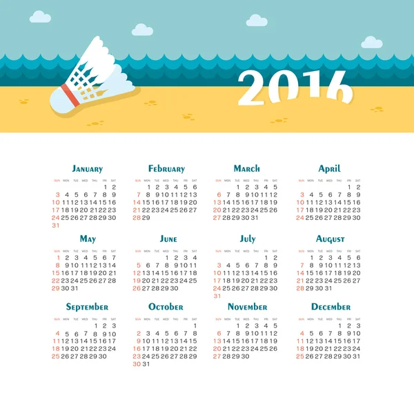 Sea Calendar for 2016. Week Starts Sunday. — Stock Vector