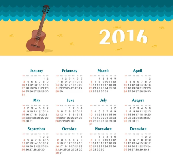 Calendrier maritime pour 2016. La semaine commence dimanche . — Image vectorielle