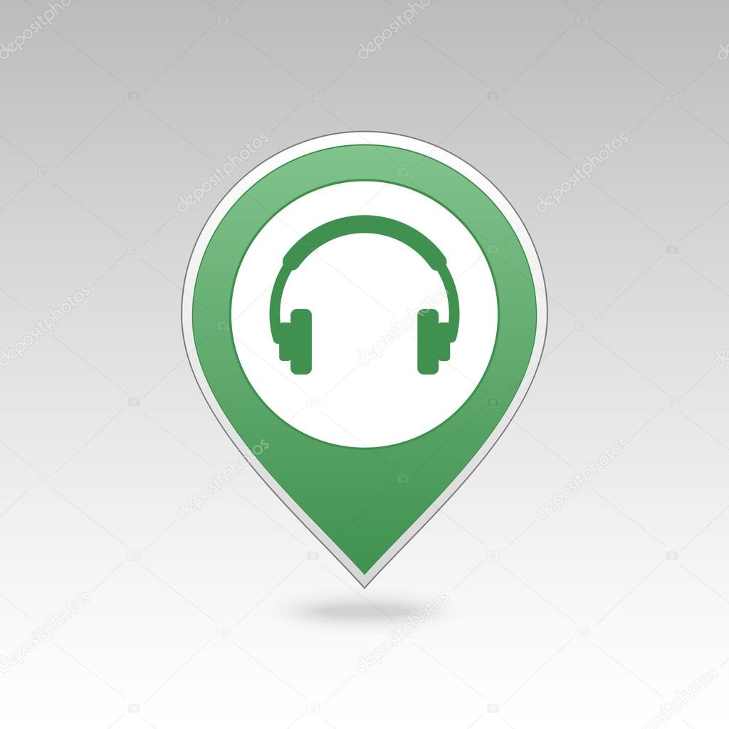 Headphone pin map icon. Map pointer, markers.