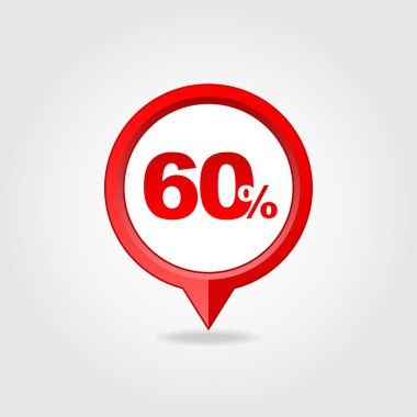 Yüzde 60 altmış Satılık PIN simgesini göster. Harita noktası.