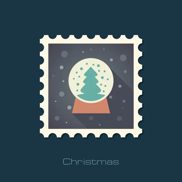 Christmas snow globe with a tree inside flat stamp — Stock Vector