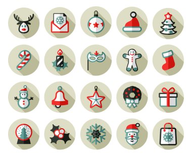 Christmas simgeleri ayarlayın. Tatil nesneleri koleksiyonu.