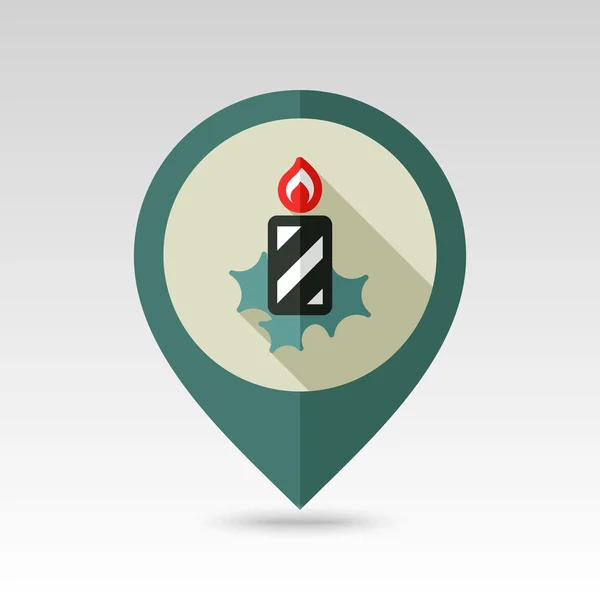 Vela de Navidad plano pin mapa icono — Vector de stock