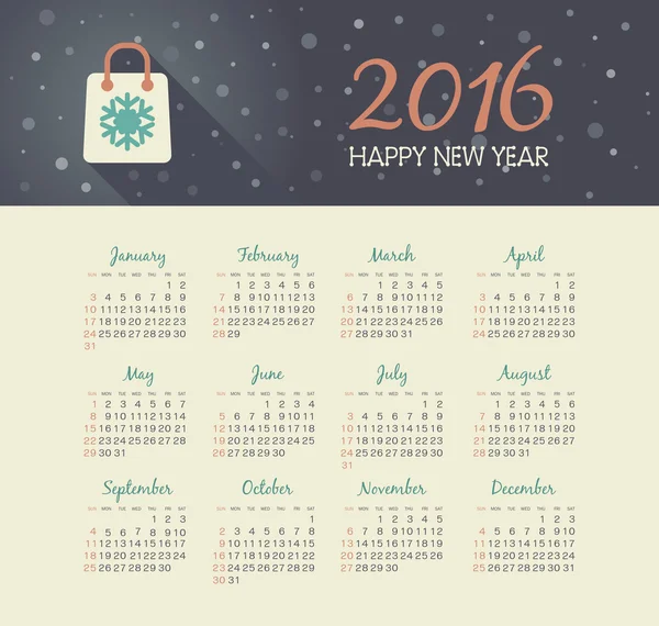 Calendario 2016 año con bolsa de Navidad — Archivo Imágenes Vectoriales