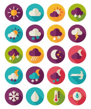 Meteoroloji Weather düz Icons set