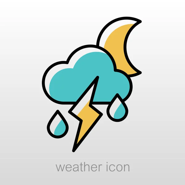 Moon Cloud Rain Lightning icon. Weather — Stock Vector