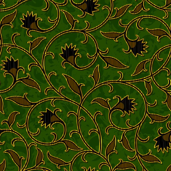 Patrón de damasco verde oscuro floral sin costuras fondo — Vector de stock