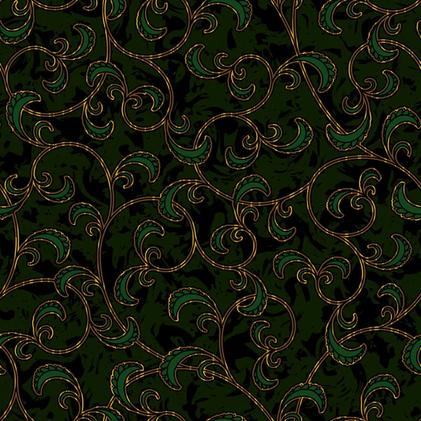 Patrón de damasco verde oscuro floral sin costuras fondo — Vector de stock