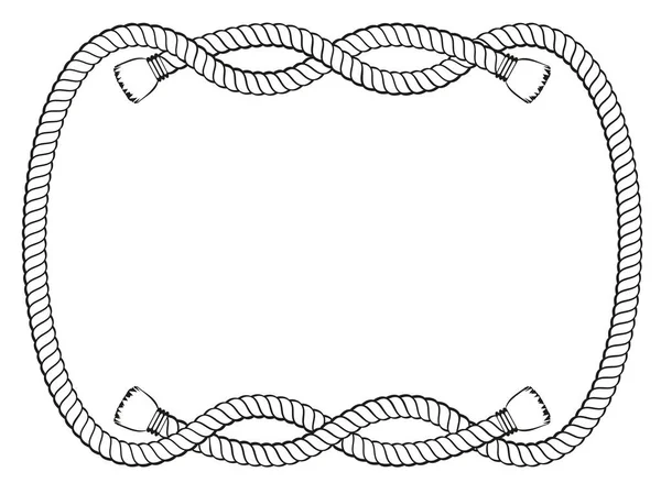 Cadre de noeud de corde noir et blanc isolé — Image vectorielle