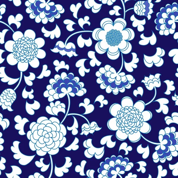 Naadloze blauwe bloemen porselein china achtergrond — Stockvector