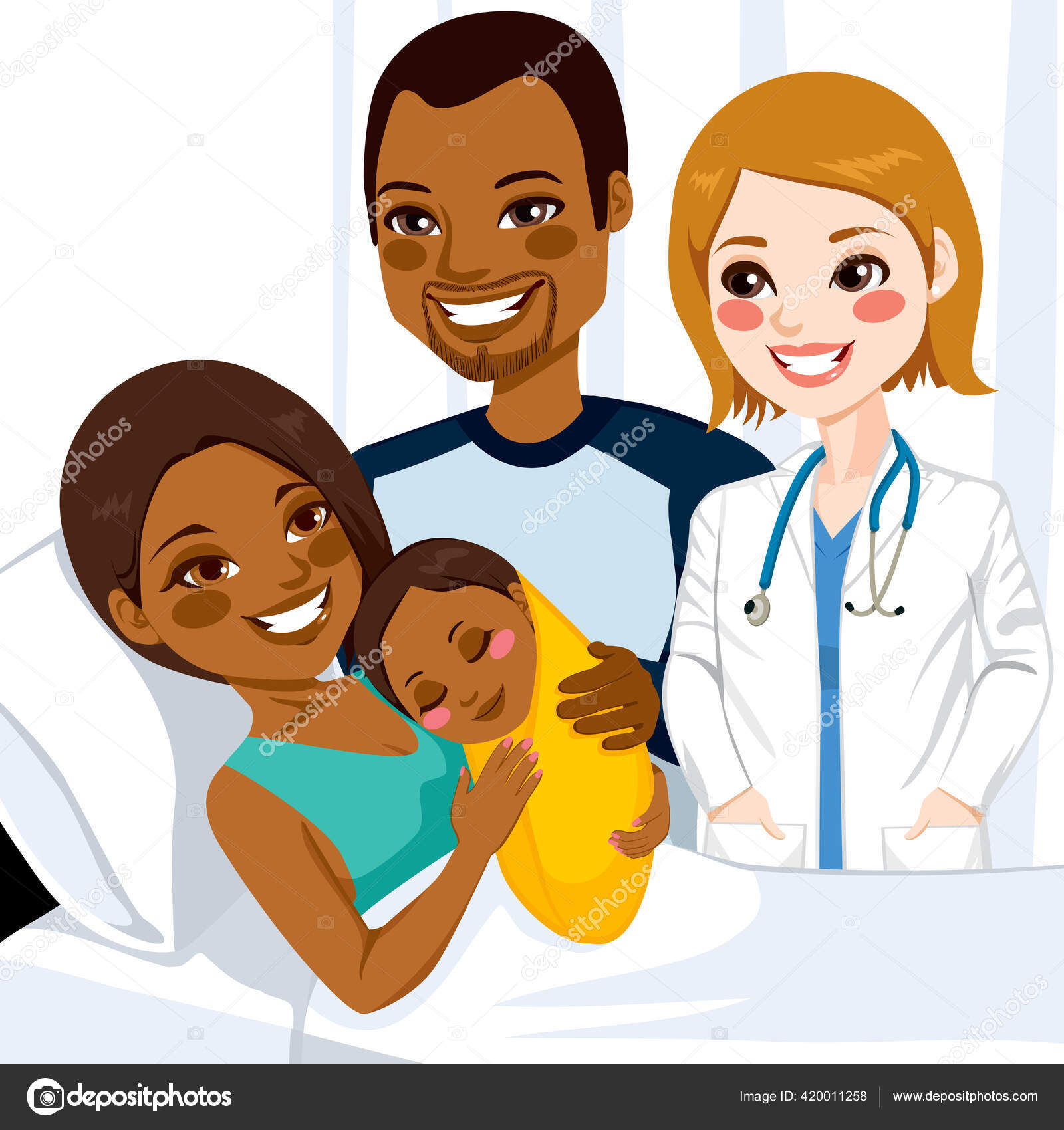 Hermosa Joven Afroamericana Mamá Acostada Cama Hospital Abrazando Bebé  Recién Vector de stock #420011258 de ©Kakigori, image size:1600x1700