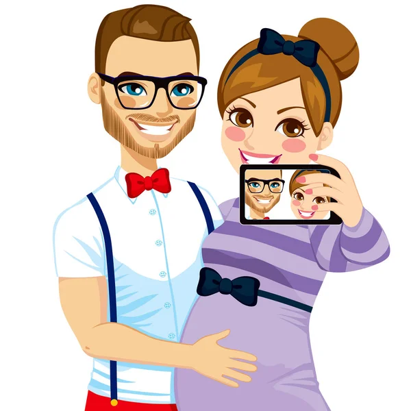Young Hipster Husband Touching Belly His Pregnant Hipster Wife While — Stock Vector