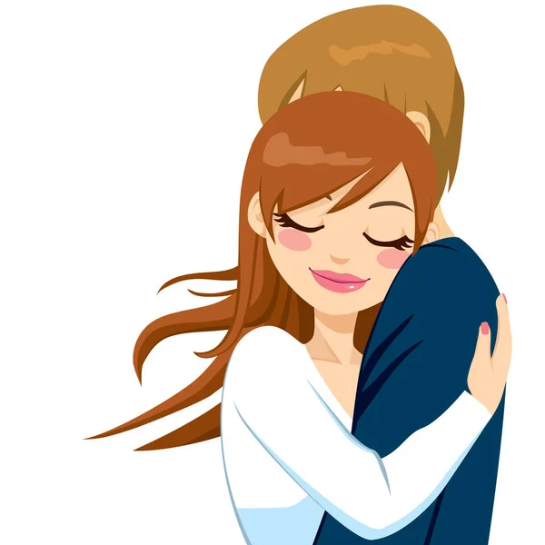 Beautiful Woman Hugging Man Tender Love Expression — Stock Vector