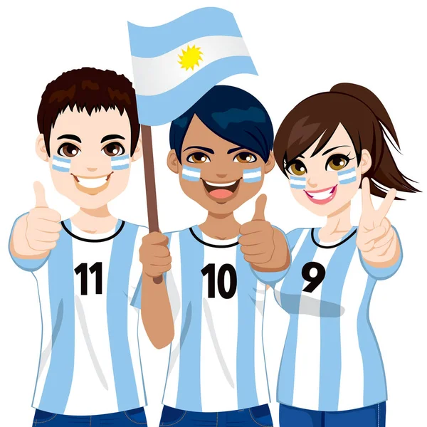 Giovani Tifosi Argentini Che Tifano Nazionale Argentina — Vettoriale Stock