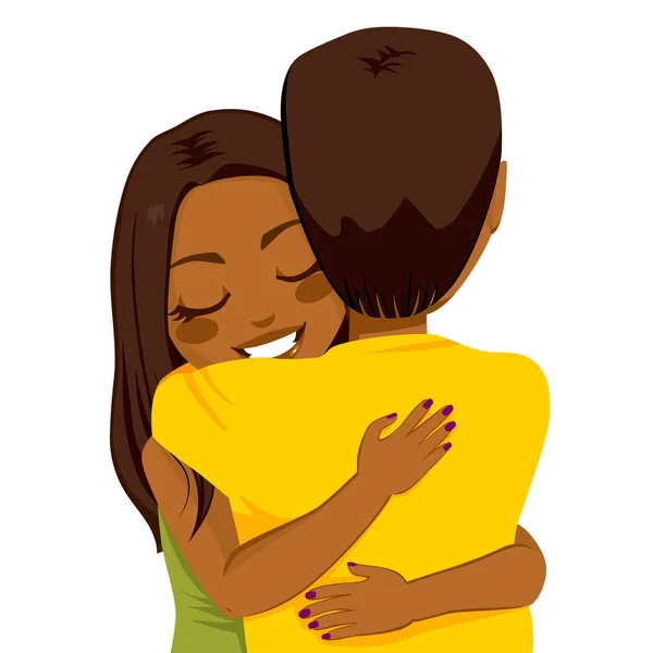 Hermosa Mujer Afroamericana Joven Abrazando Hombre Con Tierno Amor Pasión — Vector de stock