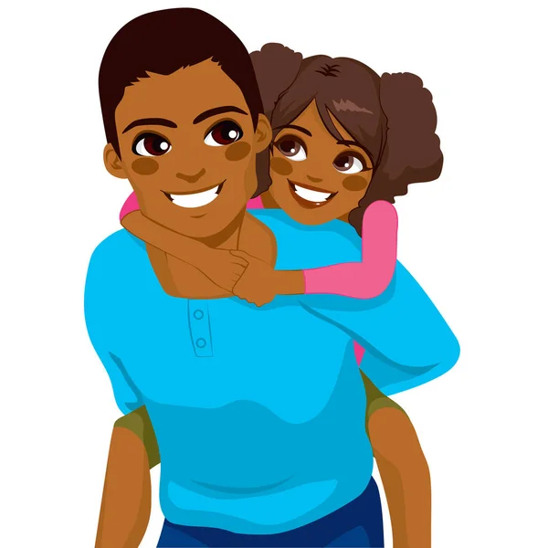 Przystojny Afroamerykanin Młody Ojciec Córką Przejażdżce Barana Uśmiechnięty Szczęśliwy Razem — Wektor stockowy