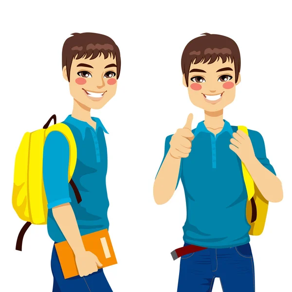 Cool Teenage Student Making Thumbs Hand Sign Ready Back School — Stock Vector