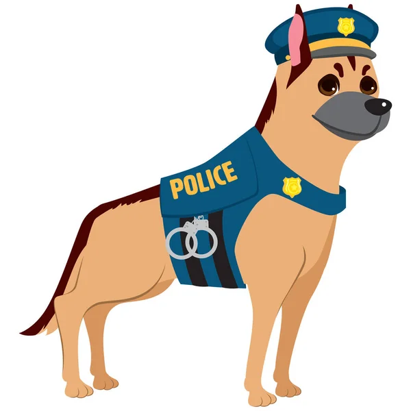 Cute Professional Police Dog Wearing Uniform Service — Stock Vector