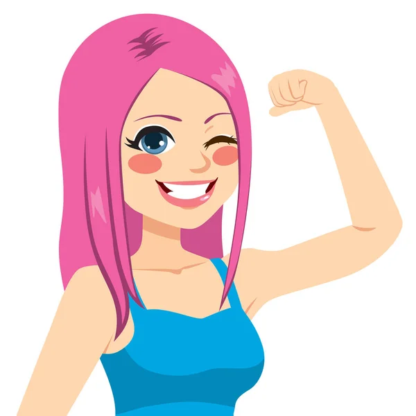 Beautiful Young Strong Confident Girl Pink Dyed Hair Showing Power — Stock Vector