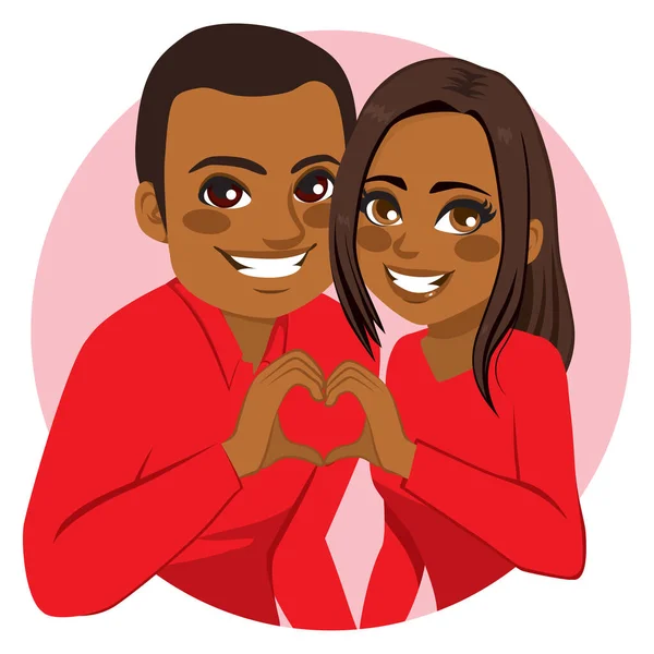 Sweet Happy Young African American Couple Making Heart Symbol Joining — Stock Vector