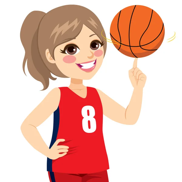 Ενεργό Κορίτσι Έφηβος Γυρίζοντας Μπάσκετ Δάχτυλο — Διανυσματικό Αρχείο