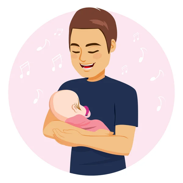 Papá Joven Con Expresión Cara Feliz Cantando Dulce Niña Abrazándola — Archivo Imágenes Vectoriales