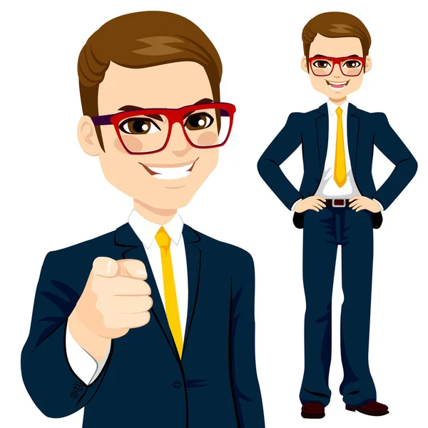 Professional Businessman Wearing Suit Pointing Finger — Stock Vector
