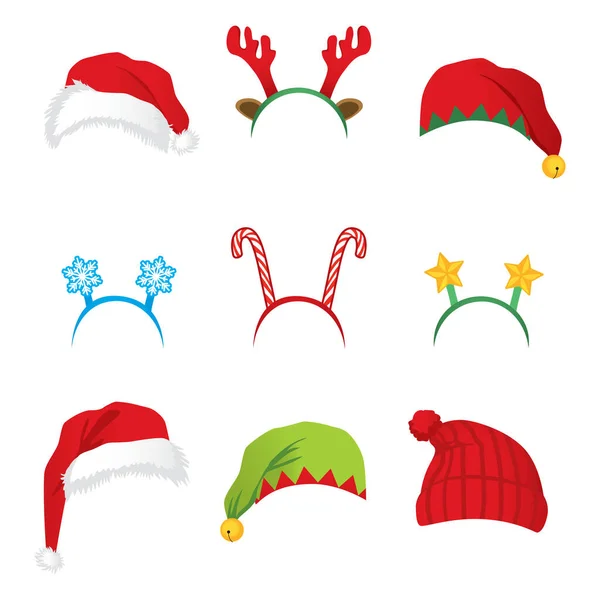 Set Headbands Hats Christmas New Year Party Accesaories Props — Stock Vector